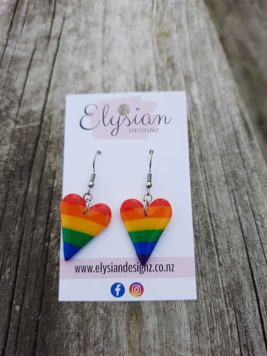 Rainbow Heart Danglies - NZ Polymer Clay Earrings