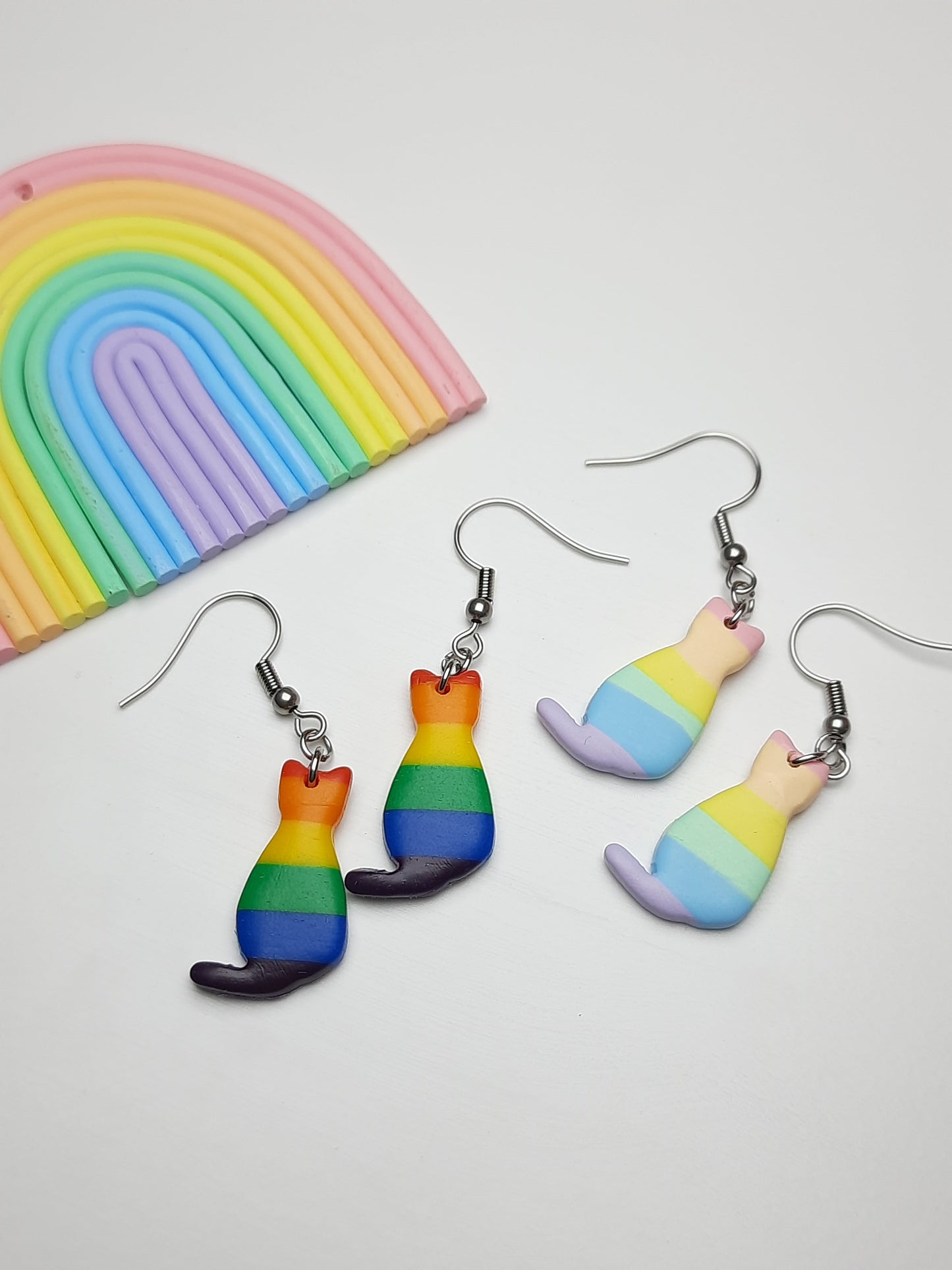 Rainbow Kitties Danglies - NZ Polymer Clay Earrings