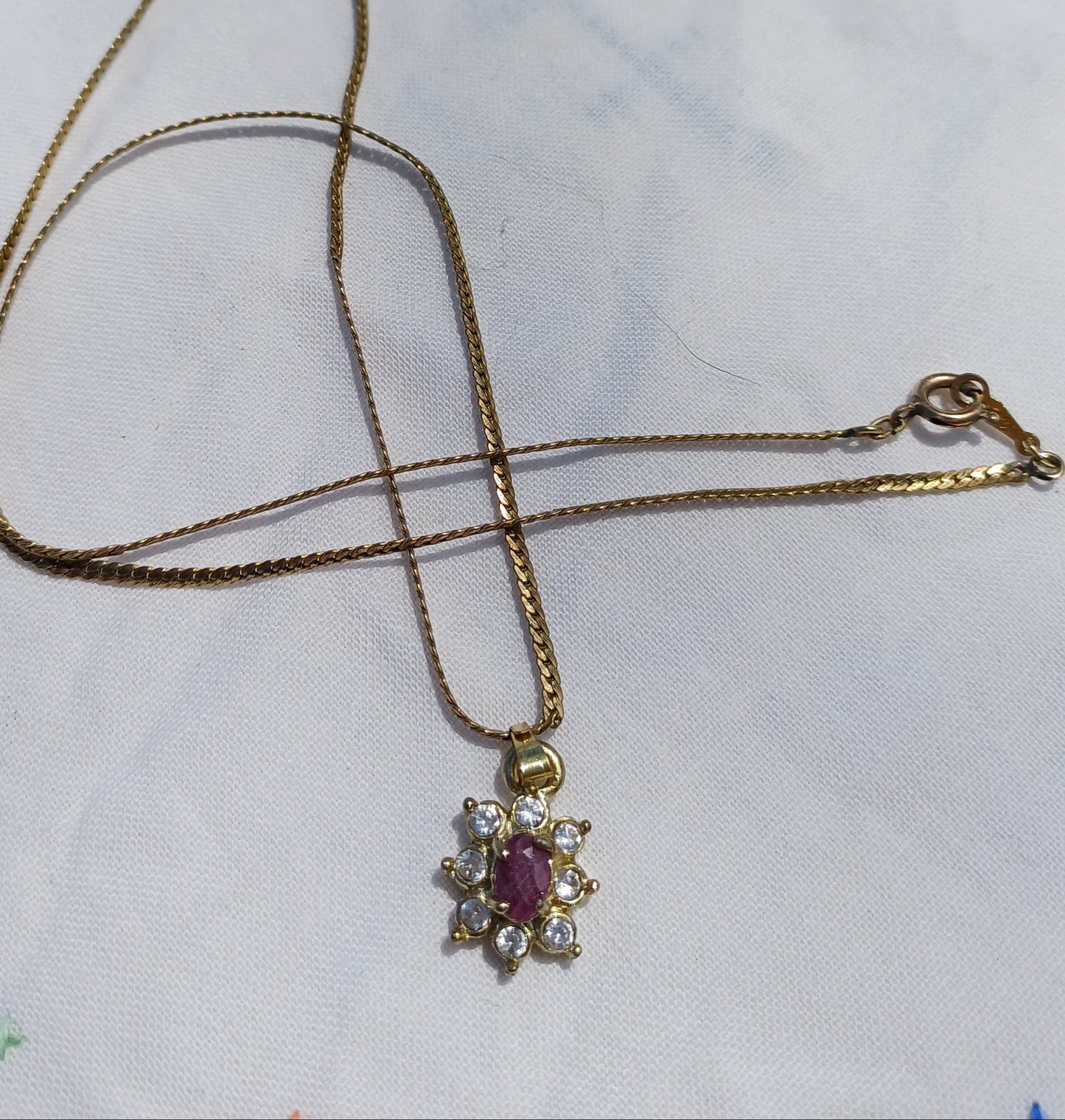 Gold-Filled Raspberry-Pink Faceted Halo Necklace - Revived & Ready to Love Again