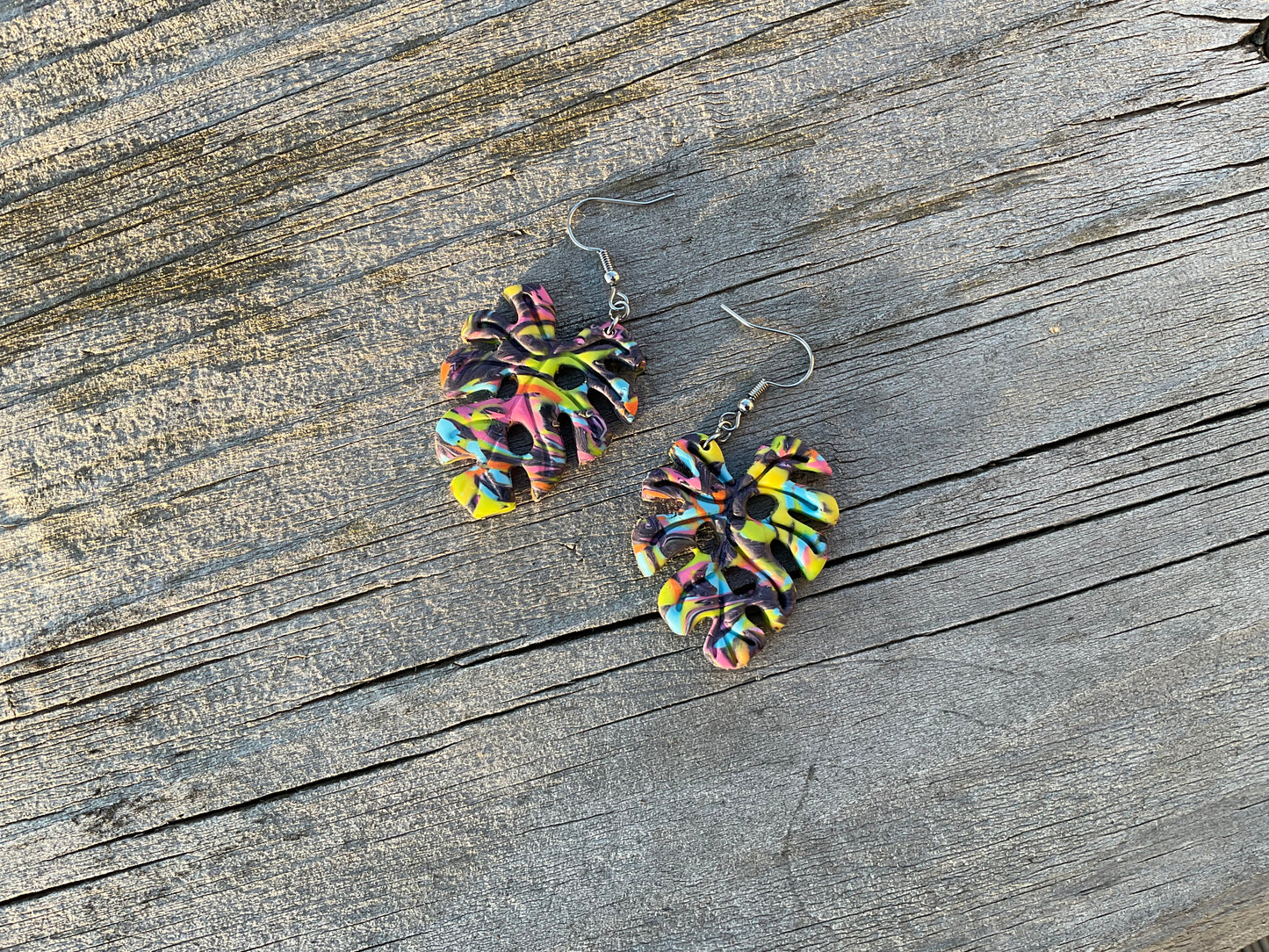 80s Monstera Dangle Earrings | Handmade Polymer Clay NZ