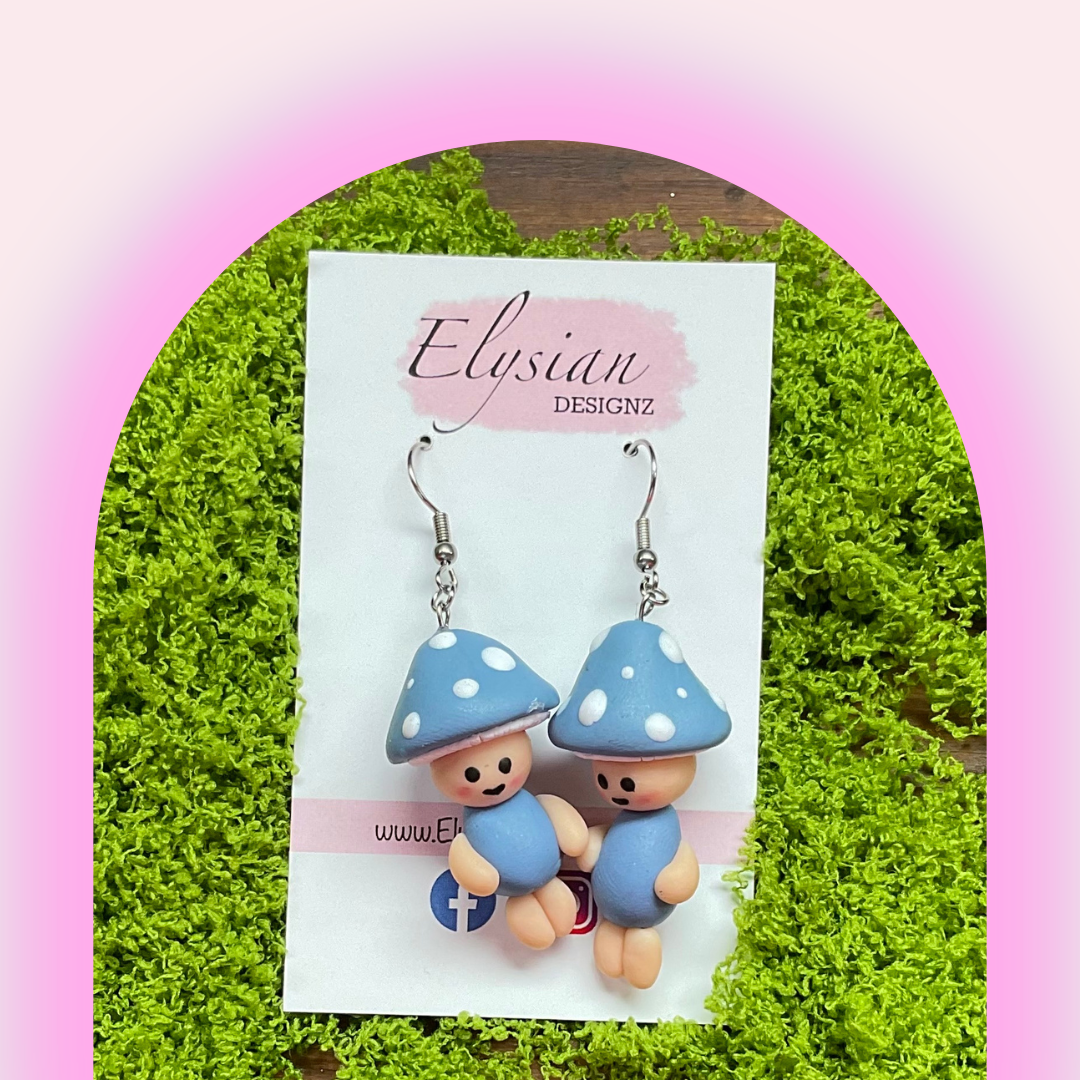 Blue Fun-guys - NZ Polymer Clay Earrings