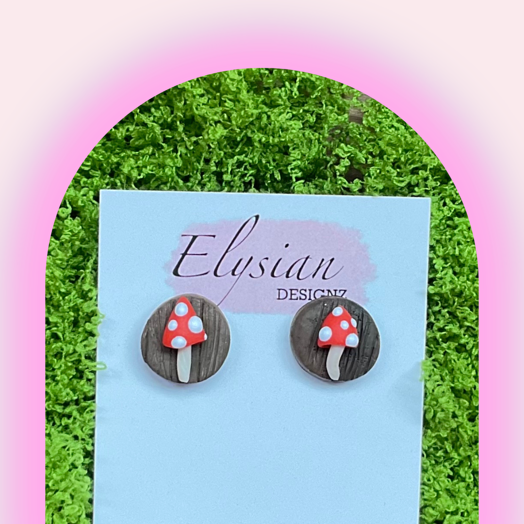 Mushroom Board Stud - NZ Polymer Clay Earrings