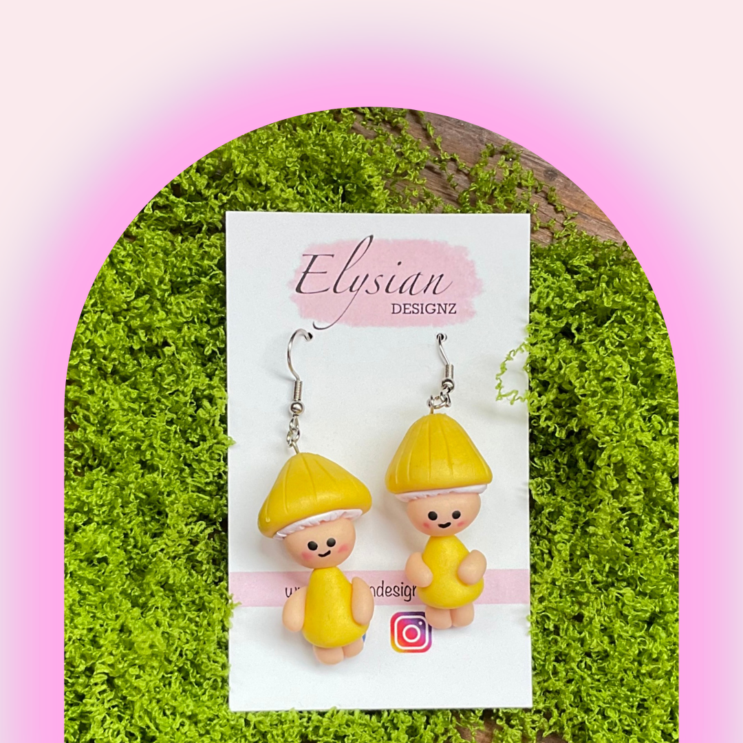 Yellow Fun-guys and gals - NZ Polymer Clay Earrings