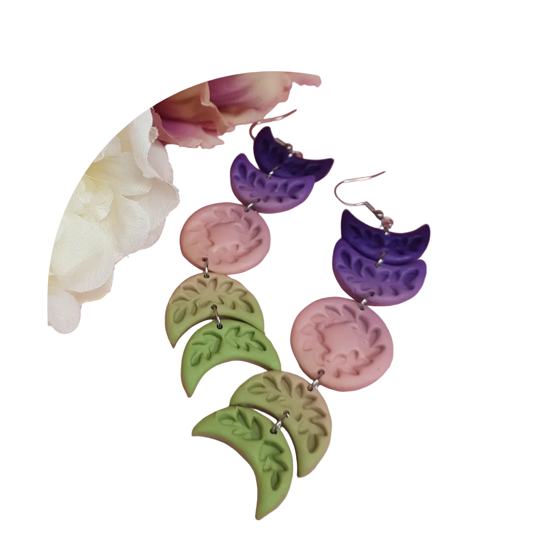 Moon Drops Tulip Crush Dangle Earrings | Handmade Polymer Clay NZ