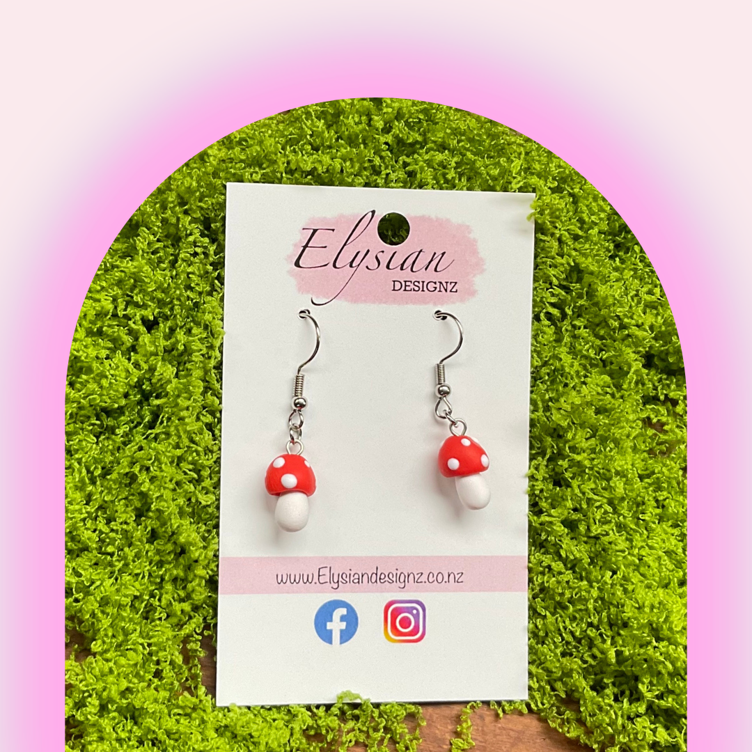 Mini Red Mushrooms - NZ Polymer Clay Earrings