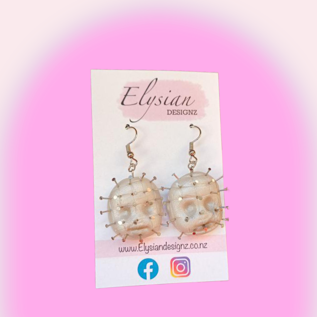 Spiked Horror Face Danglies – NZ Polymer Clay Earrings