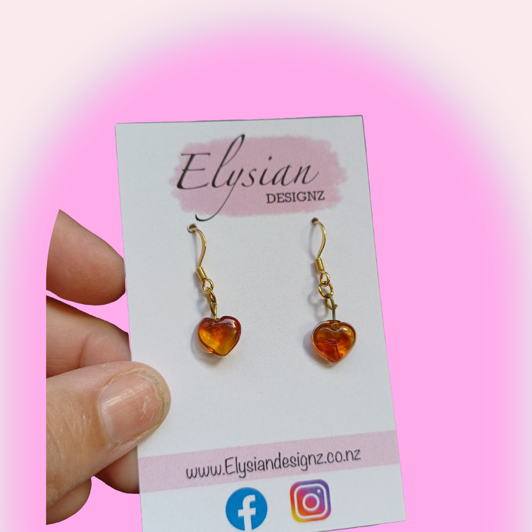 Vintage Amber Heart Glass Drops – NZ Vintage Earrings