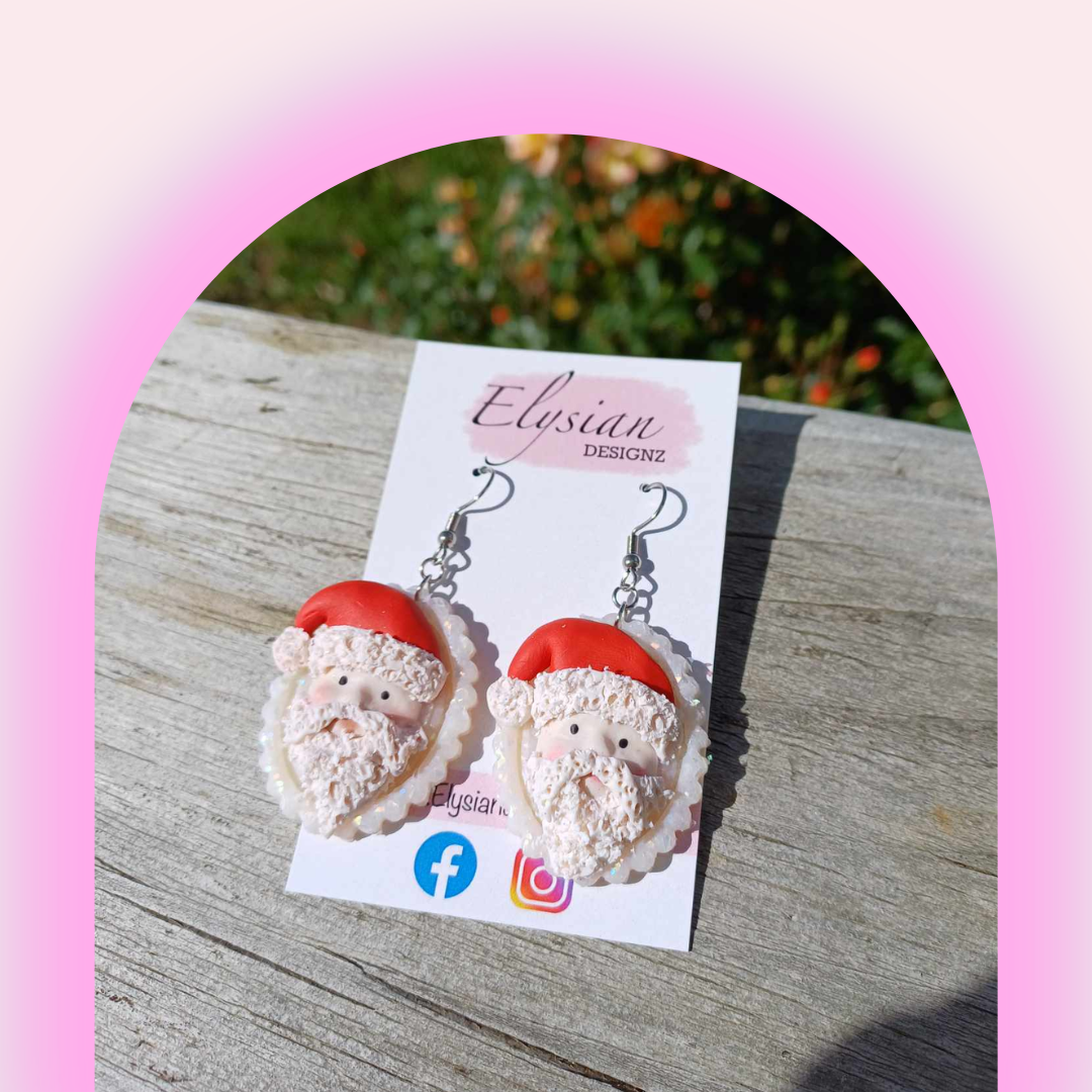 Vintage Santa Danglies - NZ Polymer Clay Earrings