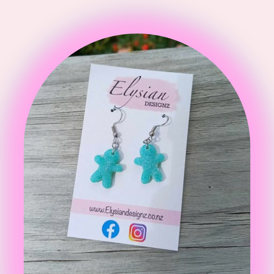 Blue Gummy Gingerbread Men - NZ Polymer Clay Earrings