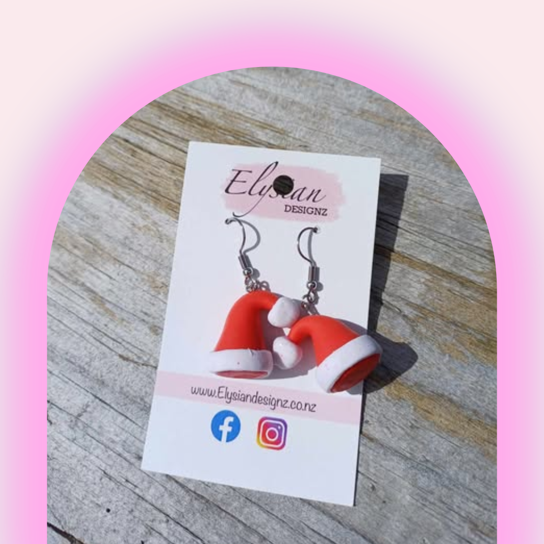 Santa Hats – NZ Polymer Clay Earrings
