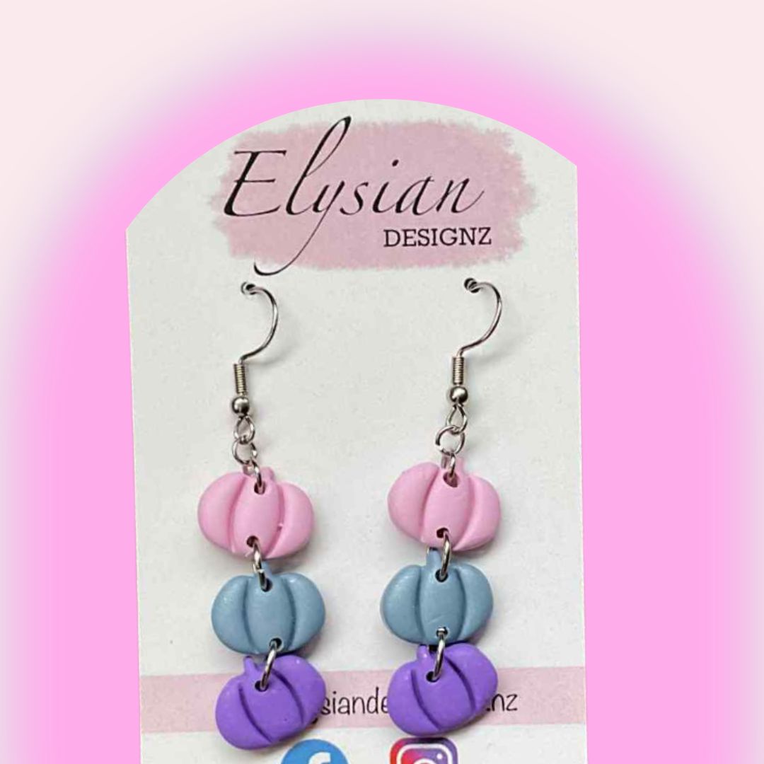 Pastel Pumpkin Stack Danglies – NZ Polymer Clay Earrings