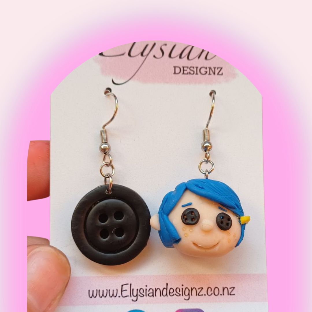 Coraline Inspired Danglies- NZ Polymer Clay Earrings