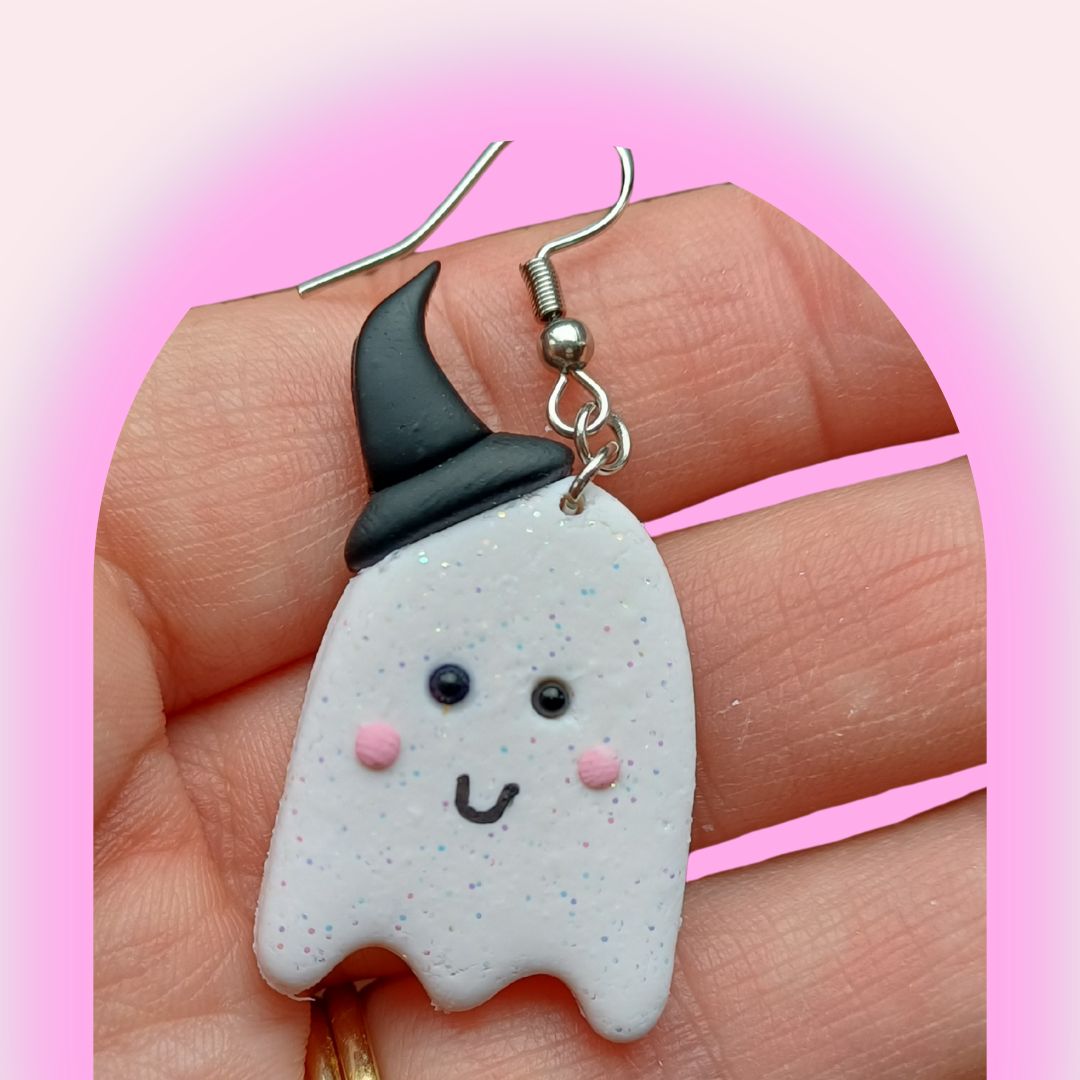 Cutie Ghost Witch - NZ Polymer Clay Earrings