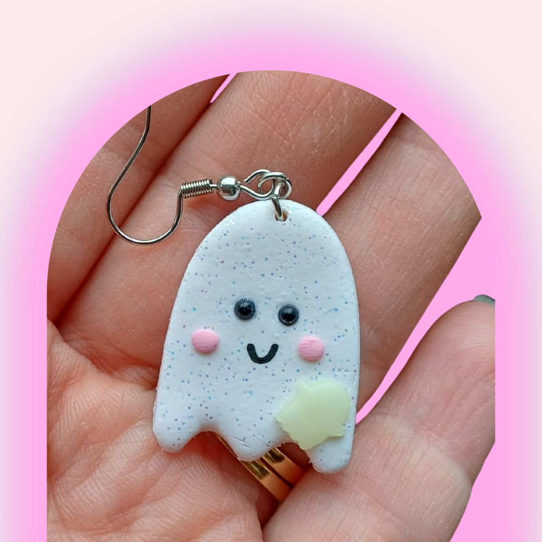 Baby Glow-in-the-dark Ghostie - NZ Polymer Clay Earrings