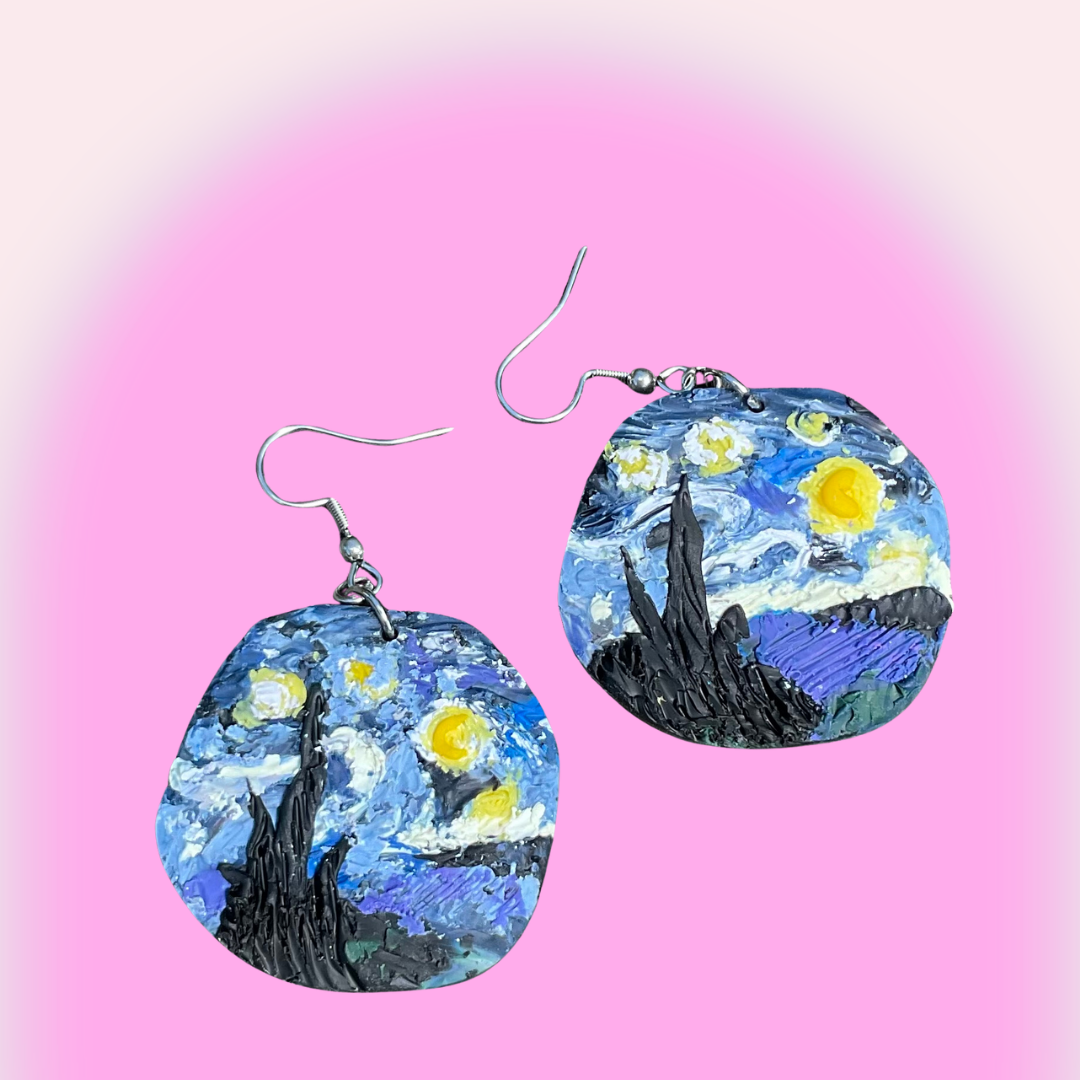 Starry Sky Earrings - A Tribute to a Masterpiece - Polymer Clay Earrings NZ