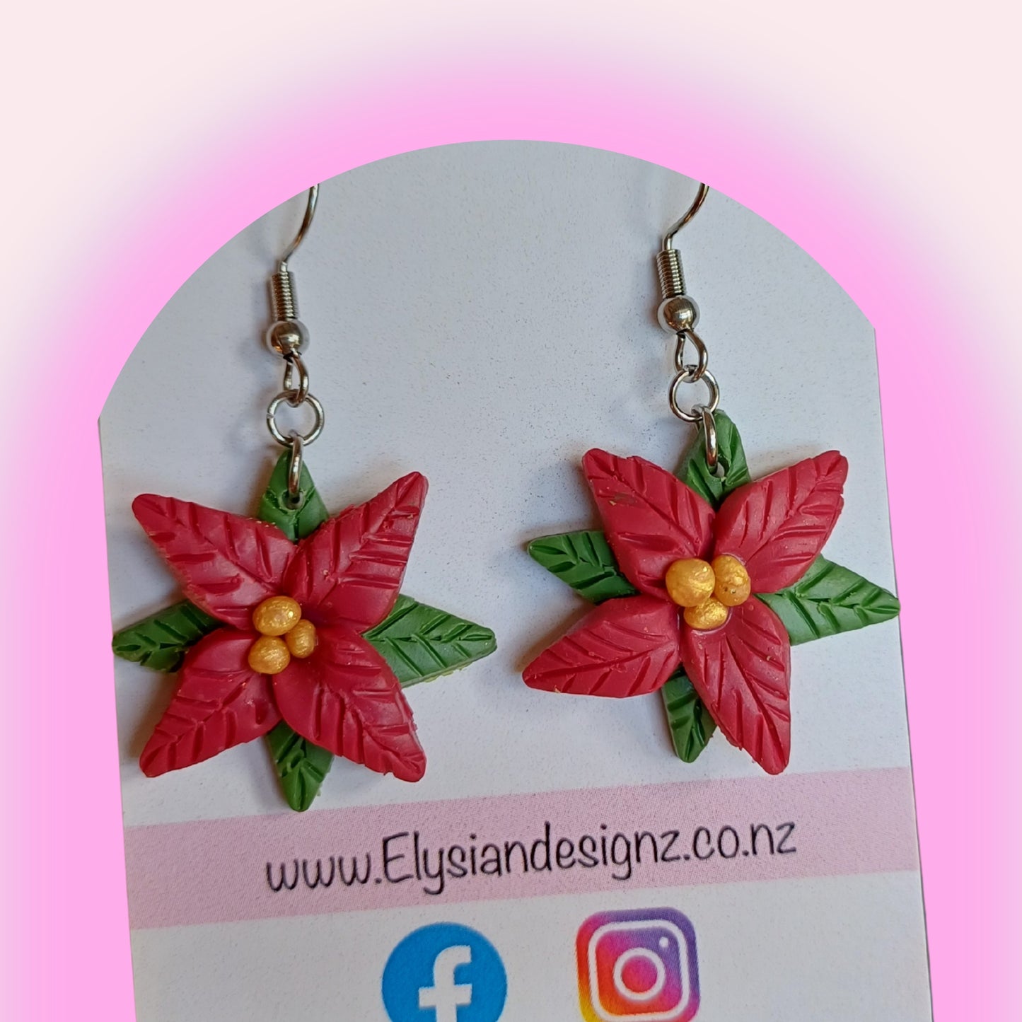Small Poinsettia Danglies – NZ Polymer Clay Earrings