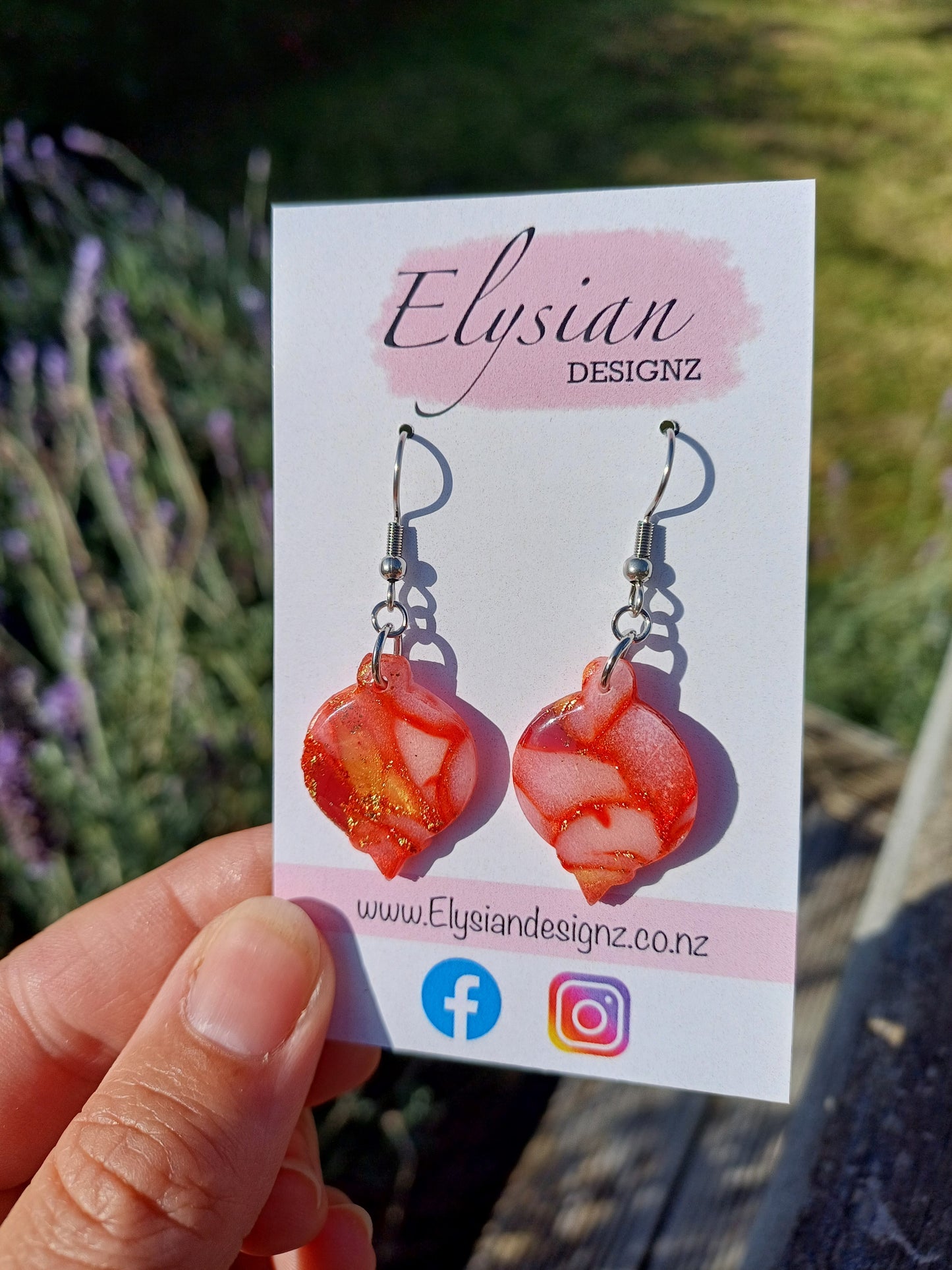 Red & Gold Stained Glass Baubels – Polymer Clay Earrings NZ