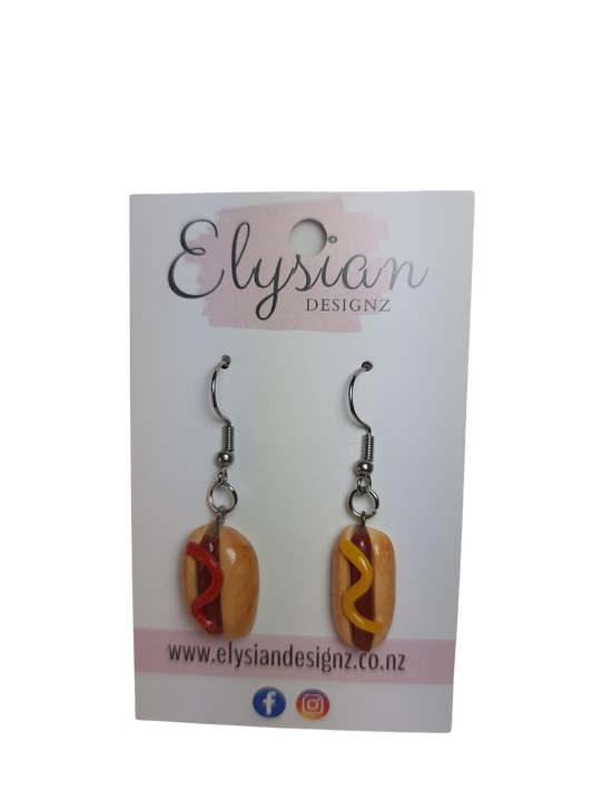 Hot Dog Dangle Earrings | Handmade Polymer Clay NZ
