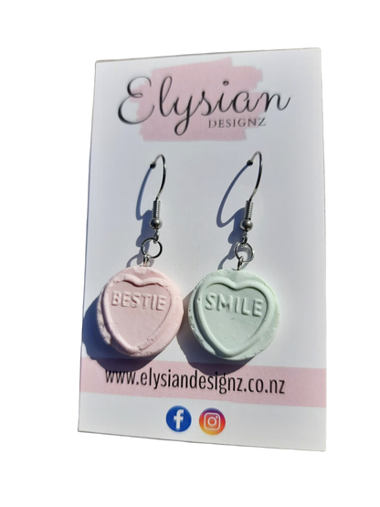 Love Heart Lolly Dangle Earrings | Handmade Polymer Clay NZ
