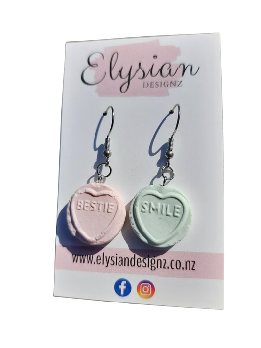 Love Heart Lolly Dangle Earrings | Handmade Polymer Clay NZ
