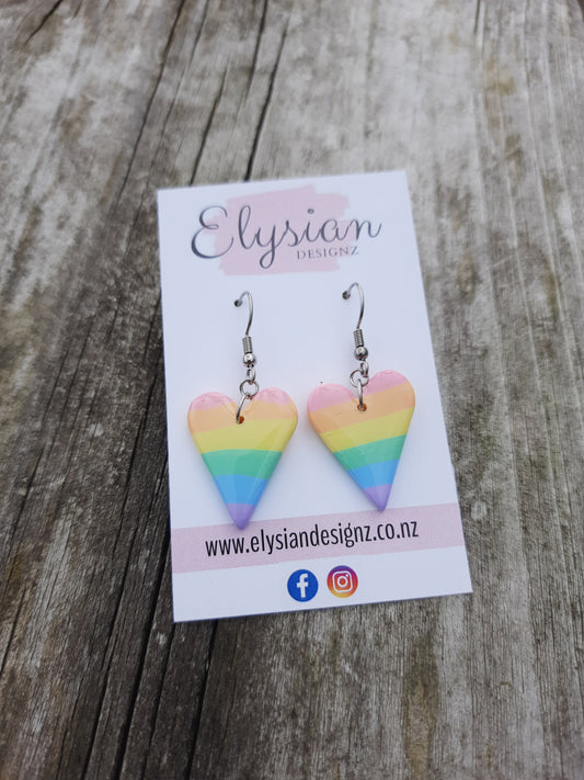 Rainbow Heart Danglies - NZ Polymer Clay Earrings