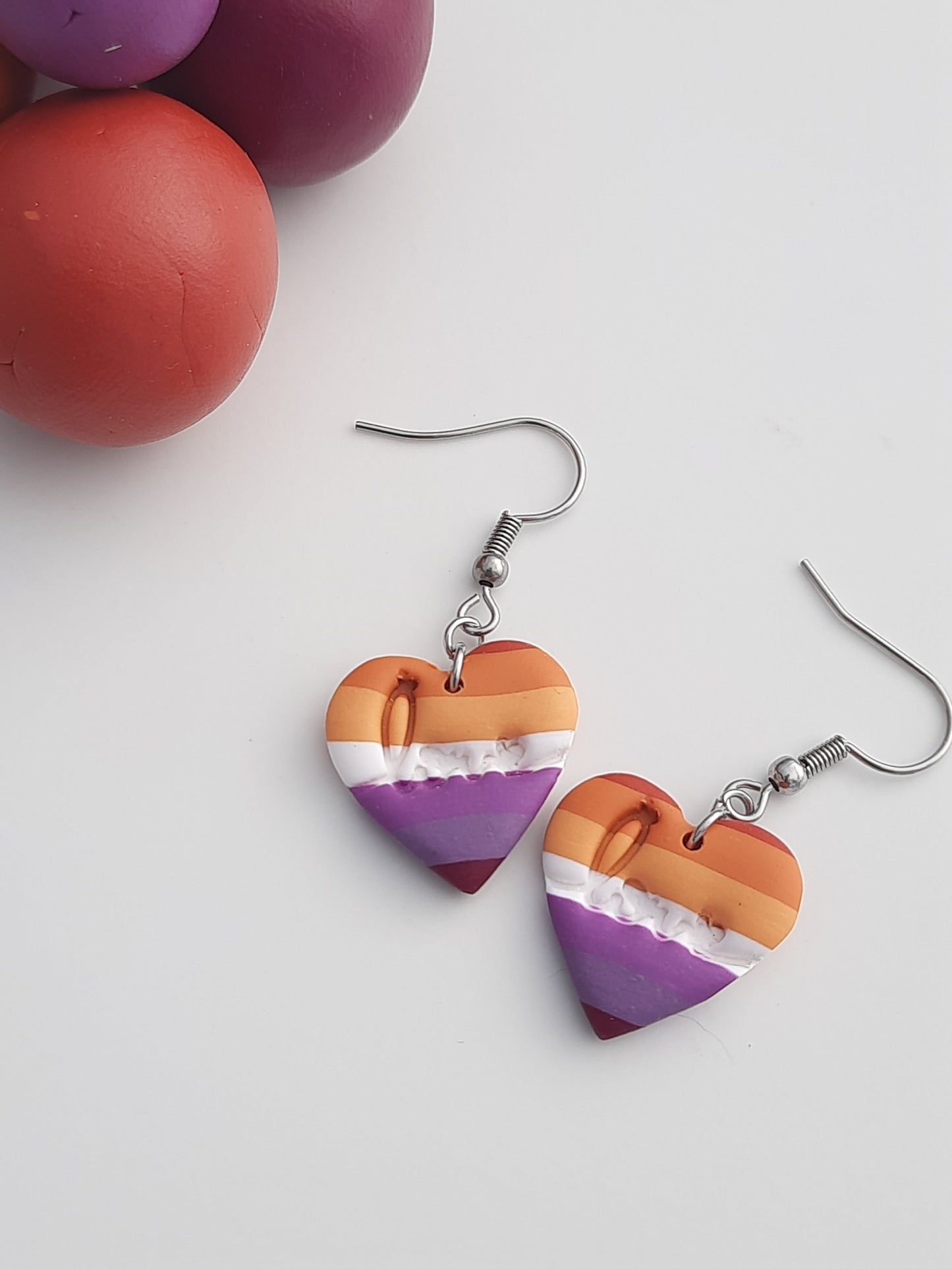 Lesbian Heart Danglies - NZ Polymer Clay Earrings