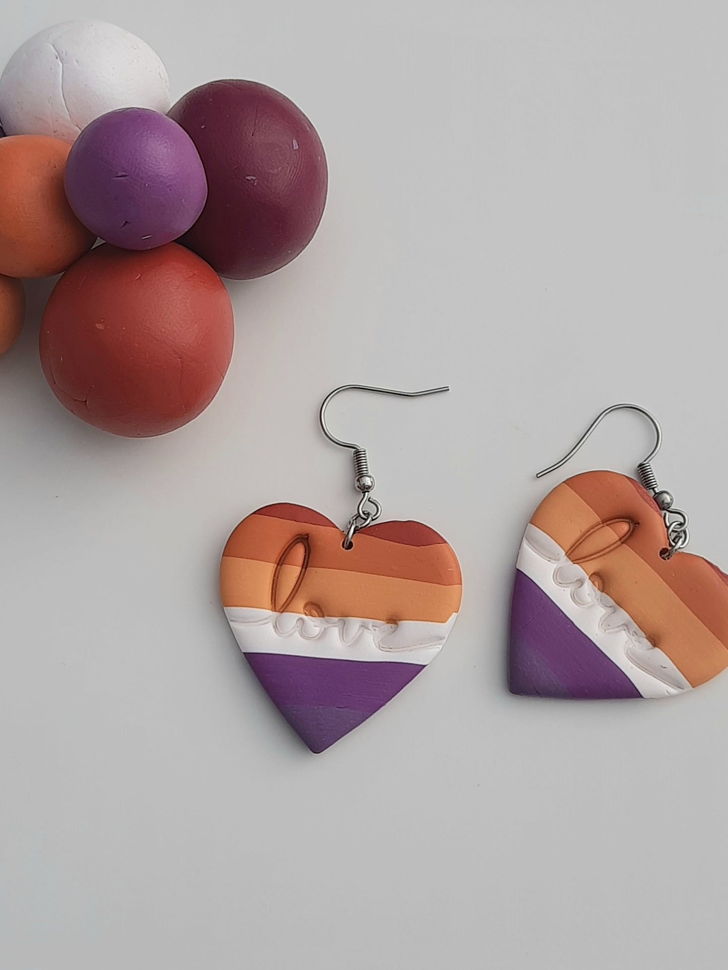 Lesbian Heart Danglies - NZ Polymer Clay Earrings