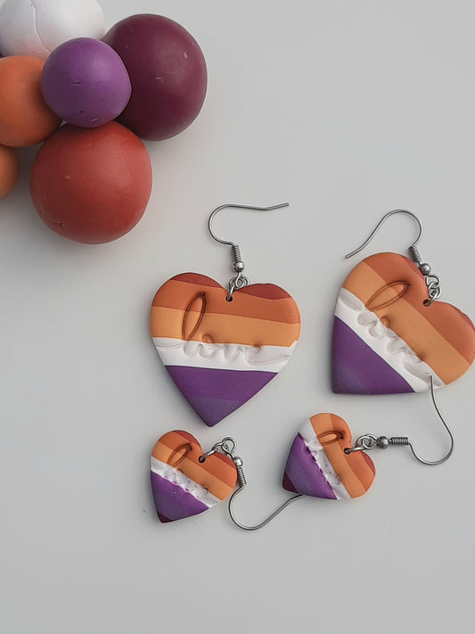 Lesbian Heart Danglies - NZ Polymer Clay Earrings