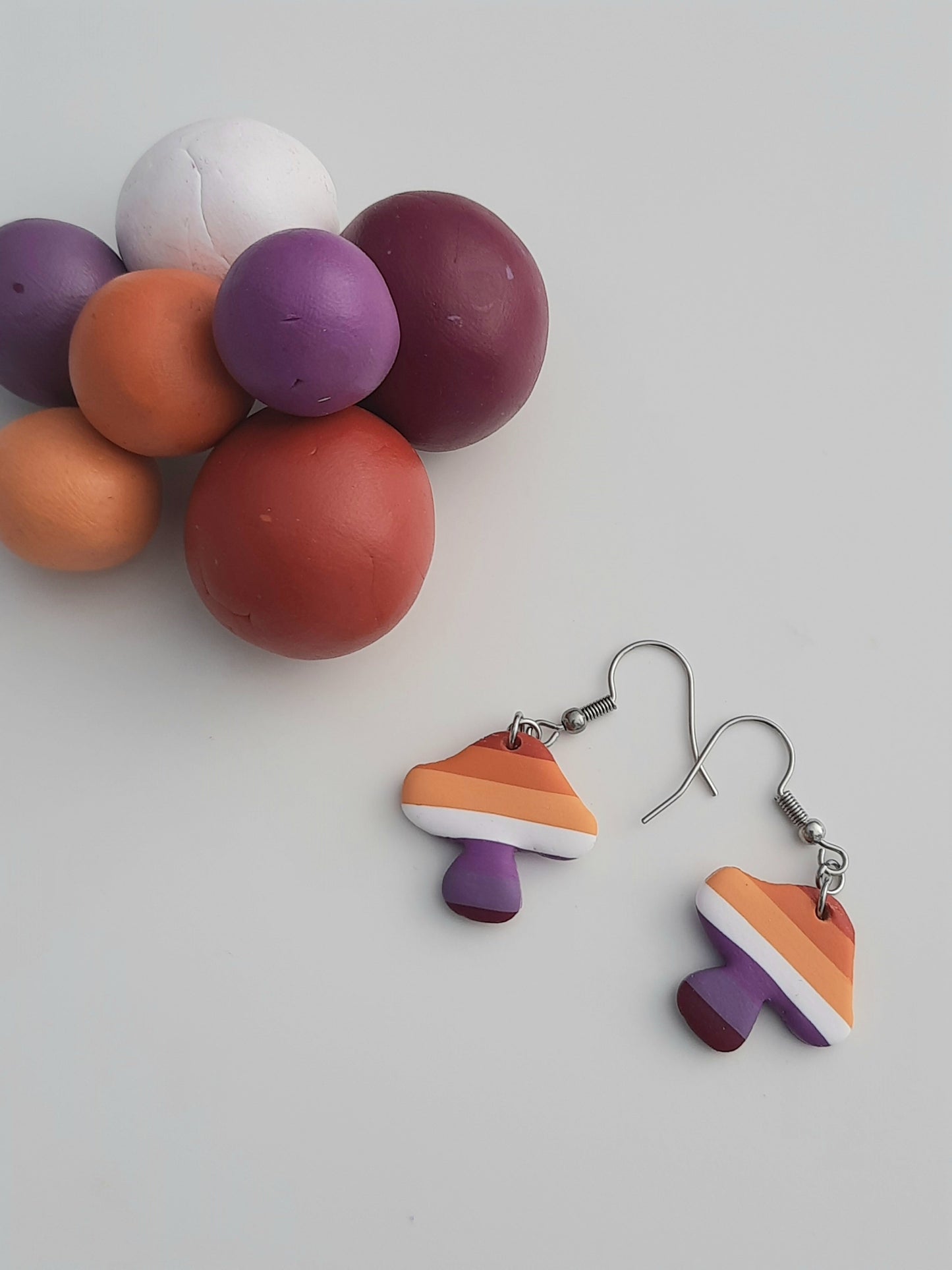 Lesbian Mushroom Danglies - NZ Polymer Clay Earrings