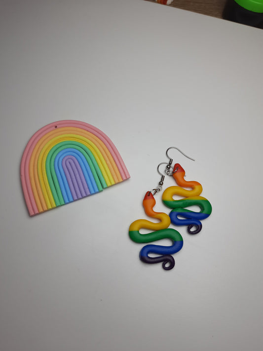 Rainbow Snake Danglies - NZ Polymer Clay Earrings