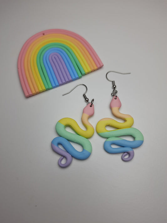Rainbow Snake Danglies - NZ Polymer Clay Earrings