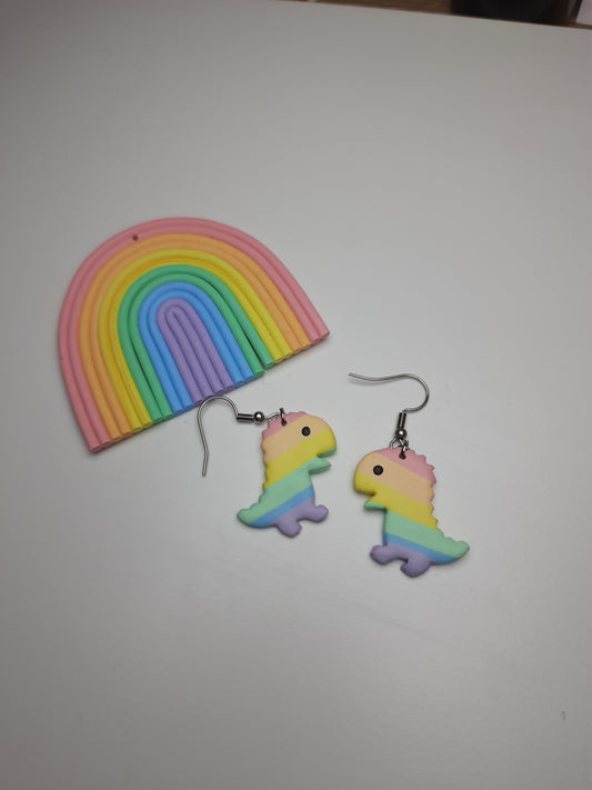 Rainbow Dinobabies 1 - Pastels - NZ Polymer Clay Earrings