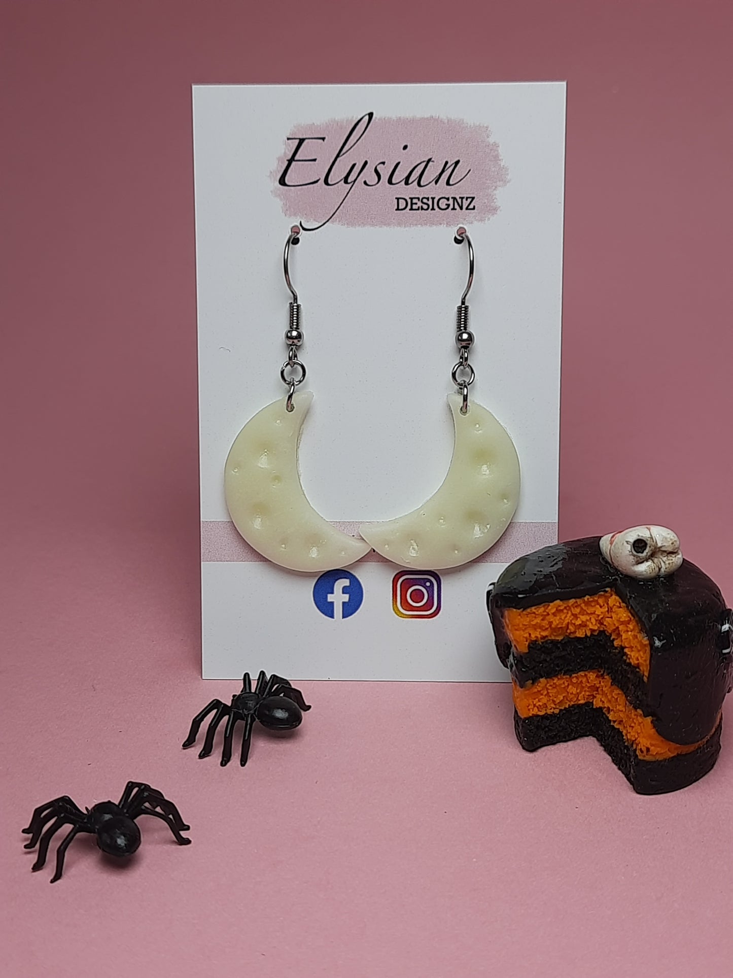 Glow in the Dark Moons – NZ Polymer Clay Earrings