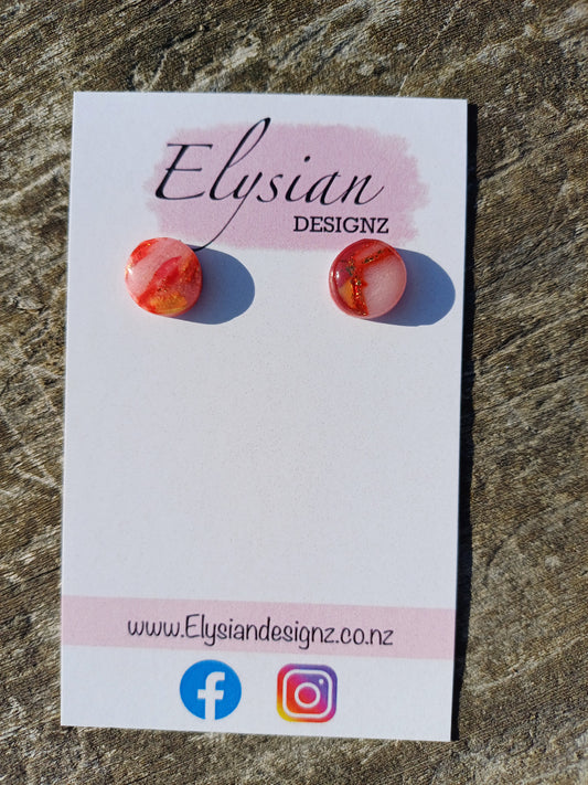 Red & Gold Stained Glass Studs – Polymer Clay Earrings NZ