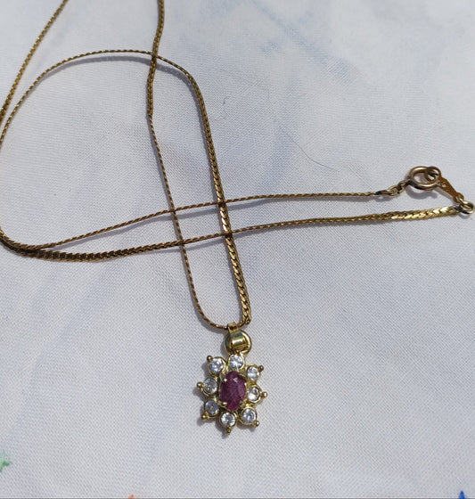 Gold-Filled Raspberry-Pink Faceted Halo Necklace - Revived & Ready to Love Again