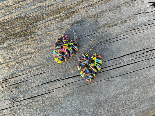 80s Monstera Dangle Earrings | Handmade Polymer Clay NZ