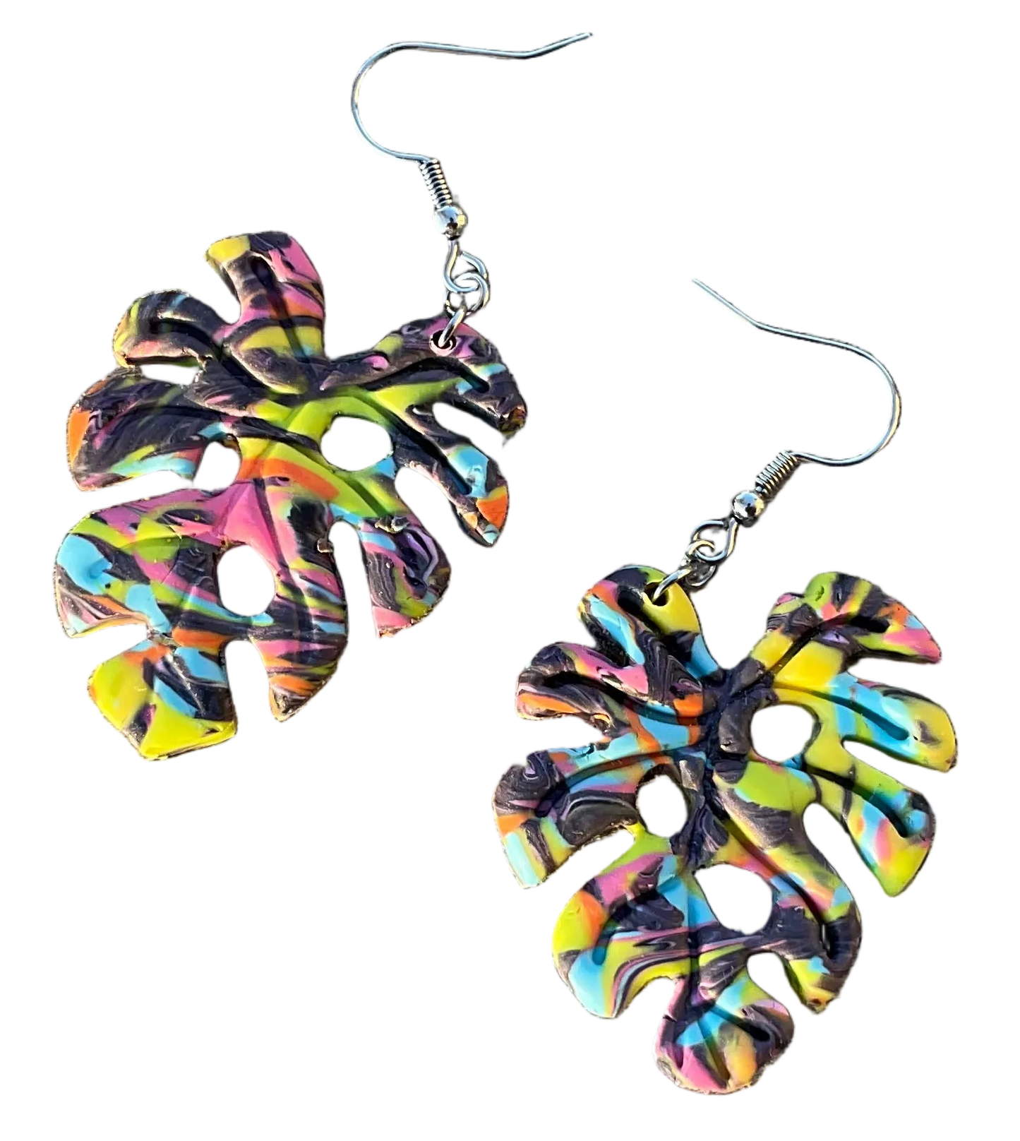 80s Monstera Dangle Earrings | Handmade Polymer Clay NZ
