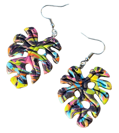 80s Monstera Dangle Earrings | Handmade Polymer Clay NZ