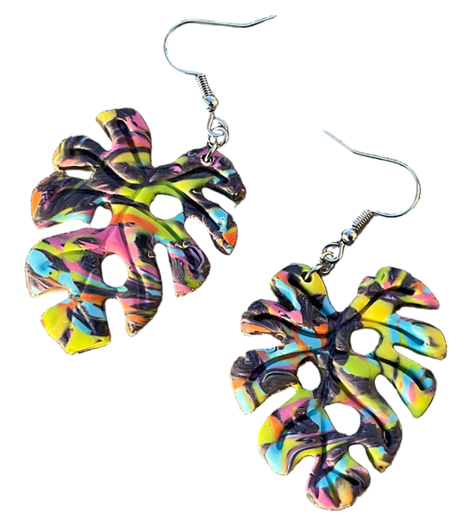 80s Monstera Dangle Earrings | Handmade Polymer Clay NZ