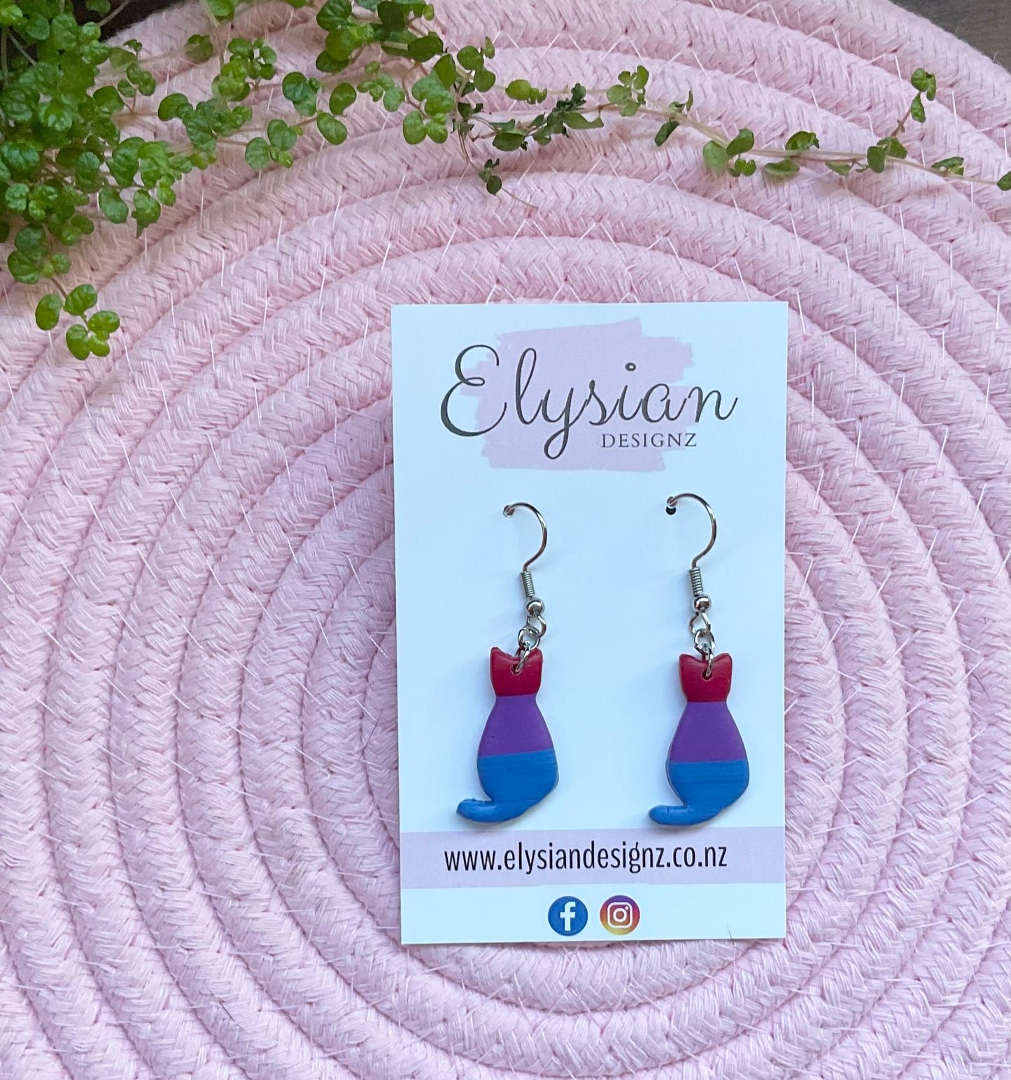 Bisexual Kitty Danglies - NZ Polymer Clay Earrings