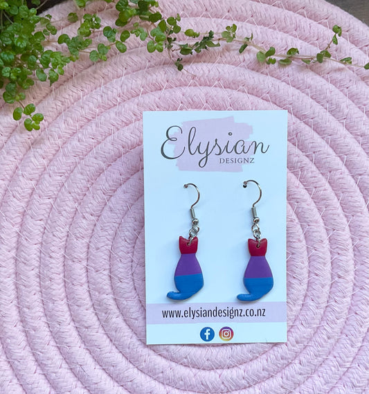 Bisexual Kitty Danglies - NZ Polymer Clay Earrings