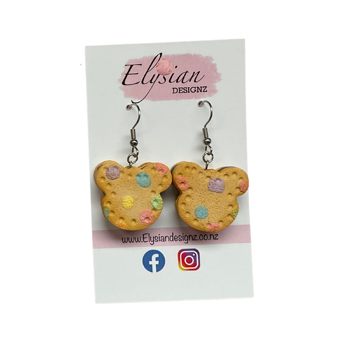 Teddy Bear Cookie Dangle Earrings | Handmade Polymer Clay