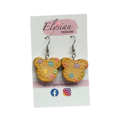 Teddy Bear Cookie Dangle Earrings | Handmade Polymer Clay