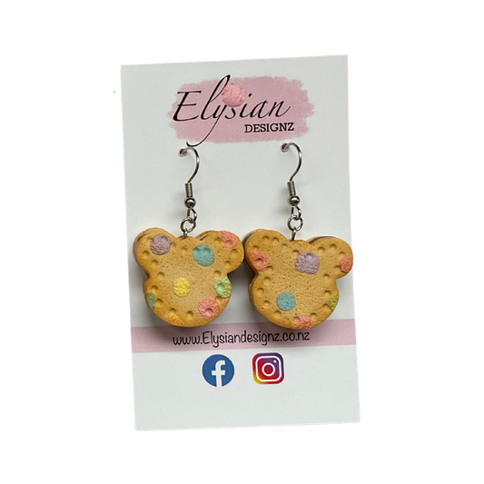 Teddy Bear Cookie Dangle Earrings | Handmade Polymer Clay