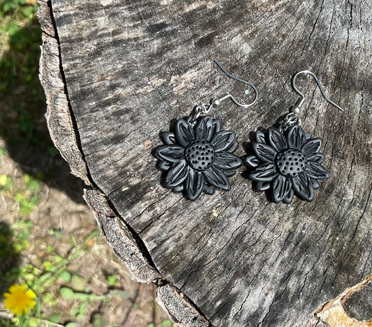 Obsidian Daisies – Polymer Clay Earrings NZ