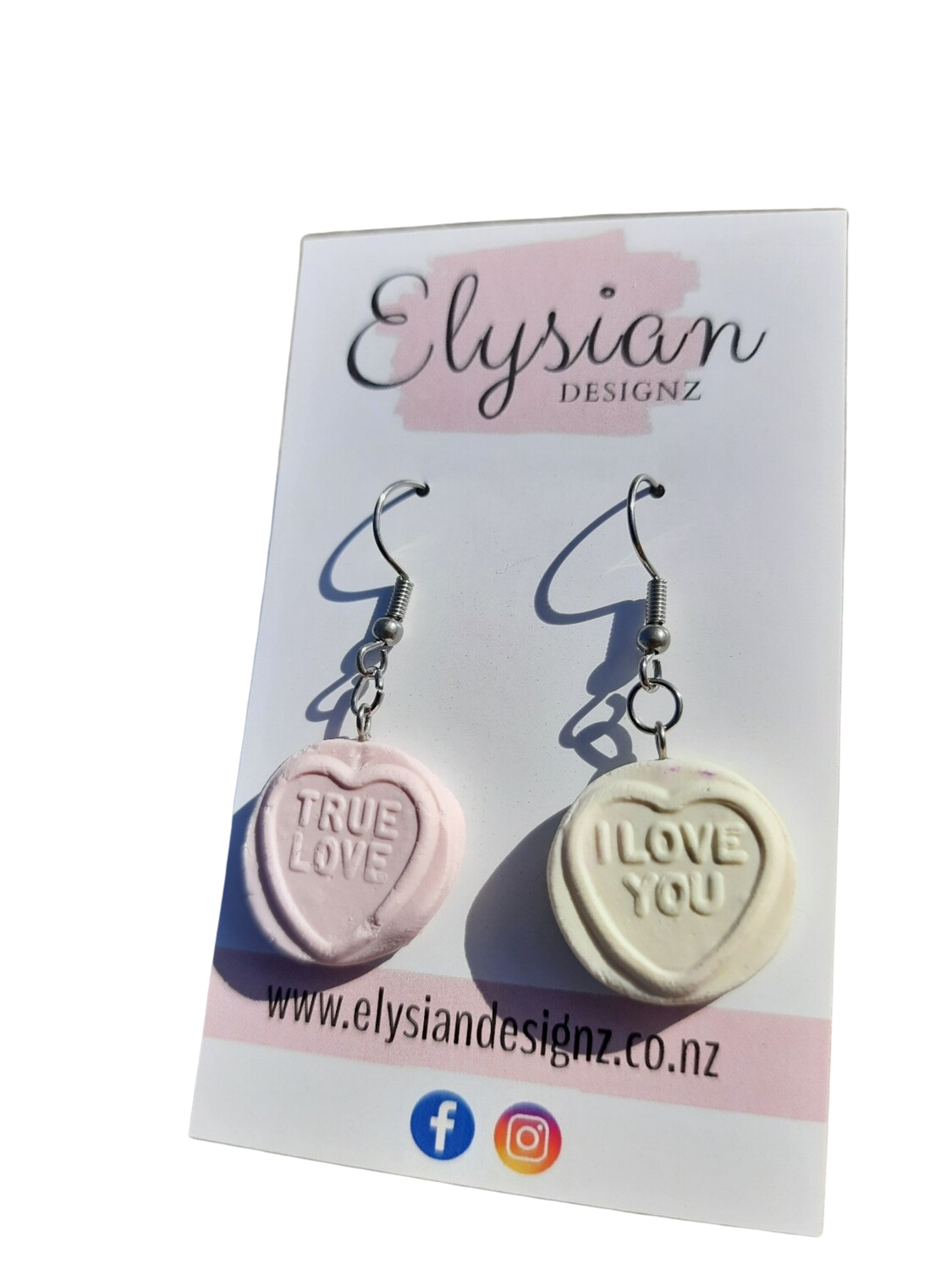 Love Heart Lolly Dangle Earrings | Handmade Polymer Clay NZ
