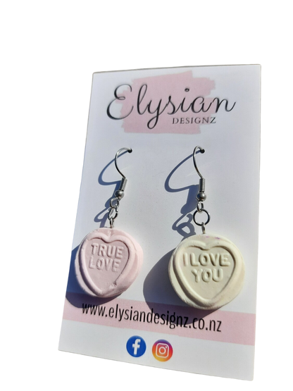 Love Heart Lolly Dangle Earrings | Handmade Polymer Clay NZ