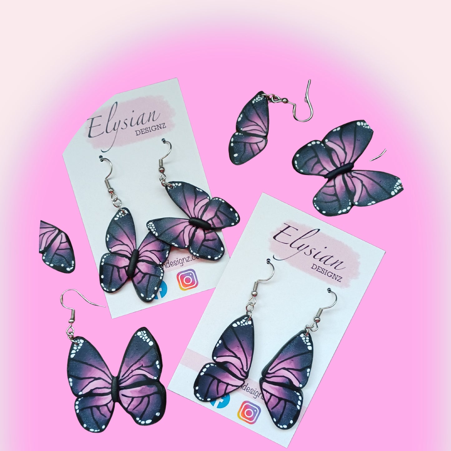 Marcelina Butterfly Danglies – NZ Polymer Clay Earrings