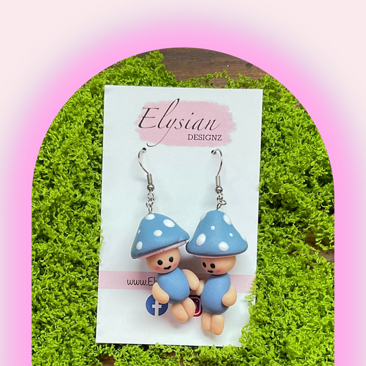 Blue Fun-guys - NZ Polymer Clay Earrings