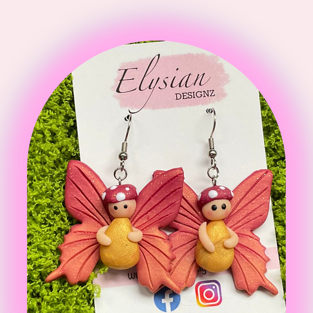Mushroom Cap Fairies - NZ Polymer Clay Earrings